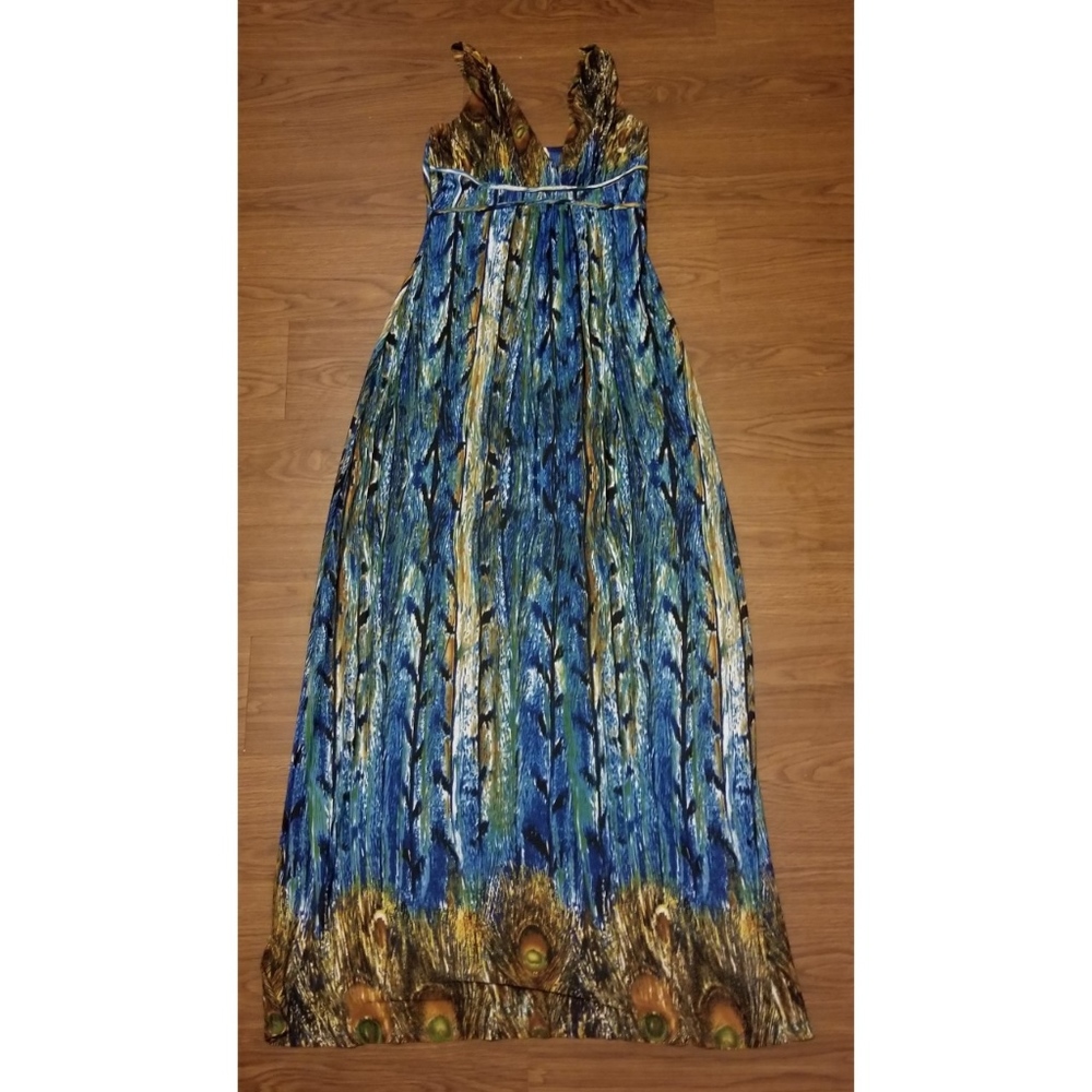 Raindrops Papillon Long Peacock Dress Small S